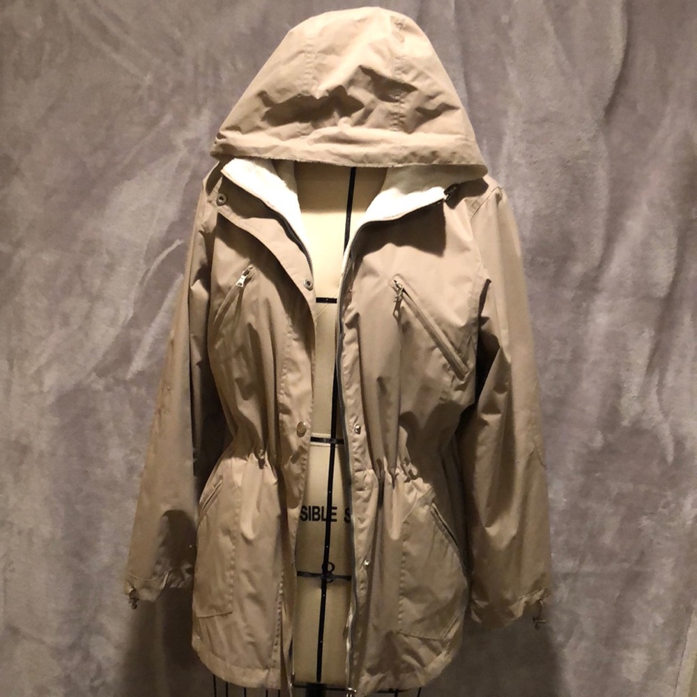 Beige rain coat